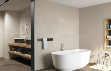 Bayona Ivory 60 x 120 cm. Pavimento Bayona Moka 120 x 120 cm. Natural