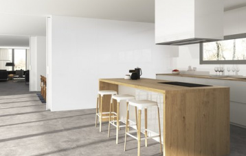 Blanco Pulido 240 x 120 cm. Town Grey 120 x 120 cm.
