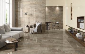 Pienza Miele 60x120 cm. Monocolor Cream Pulido 120x160 cm.