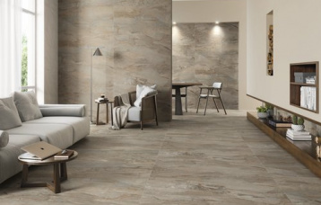 Pienza Grigio Natural 60x120 cm. Pavimento Pienza Cenere Natural 60x60 cm.