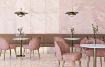 Onyx Rose Pulido 260x120 cm. Pavimento Onyx Rose Pulido 120x120 cm.