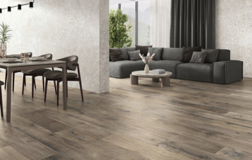 Pavimento Northwood ELM 26x160 cm., La pared Volcano Blanco 120x260