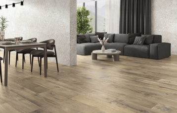 Pavimento Northwood OAK 26x160 cm., La pared Volcano Blanco 120x260