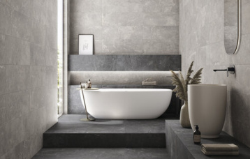 Concept Grey 30x90 cm. Pavimento Concept Black 60x60 cm.