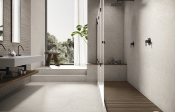 Belstone Grey 30x90 cm. Bamboo Vermont Earth 30x90 cm. Pavimento Belstone Grey 60x60 cm.