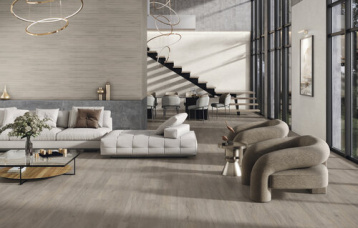 Bamboo Vermont Earth 30x90 cm. Concept Black 30x90 cm.  Belstone Grey 60x120 cm. Pavimento Vermont Earth 20x120 cm.