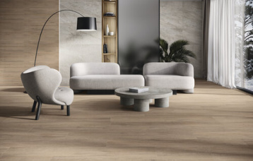 Bamboo Vermont Walnut 30x90 cm. Astra Pearl 60x120 cm. Pavimento Vermont Walnut 26x160 cm.