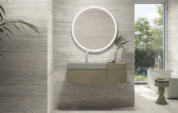 Venice Grigio 30x90 cm. Relieve Drip Grigio 30x90 cm. Pavimento Venice Grigio 60x60 cm.