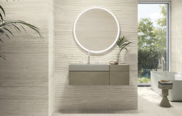 Venice Beige 30x90 cm. Relieve Drip Beige 30x90 cm. Pavimento Venice Beige 60x60 cm.