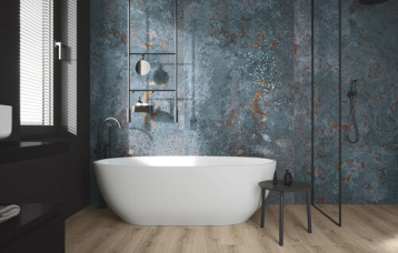 Bora-Bora Natural 120x280 cm. Pavimento Sequoia Oak 20x120 cm.