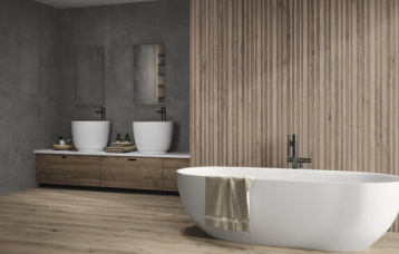 Ribbon Sequoya Cedar 40 x 120 cm. Village soft Noir 40 x 120 cm. Sequoya Oak 20 x 120 cm.