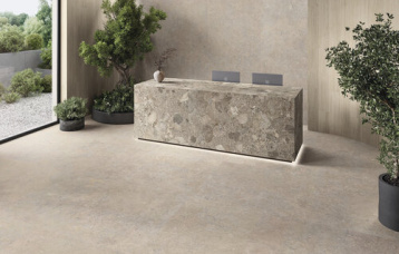 Salerno Bronzo Natural 280 x 120 cm. Salerno Bronzo Natural 120 x 120 cm. Positano Bronzo Natural 280 x 120 cm. Pavimento Ferreire Faggio 20 x 120 cm