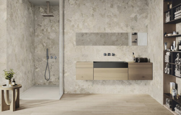 Positano Avorio 120 cm x 280 cm. Ferriere Faggio 20x120.